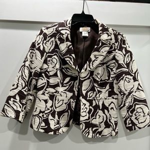 Talbots brown/white floral 3/4 sleeve blazer size 4 Petite.